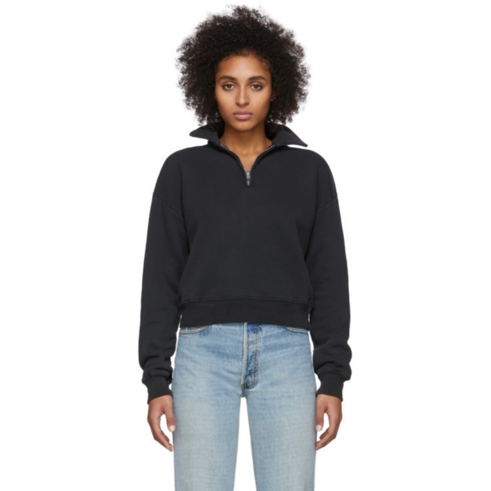 NWOT RE/DONE 70s Half Zip Sweatshirt Black size medium